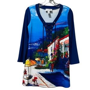 Joseph Ribkoff Cruise Blue Artistic Print Blouse